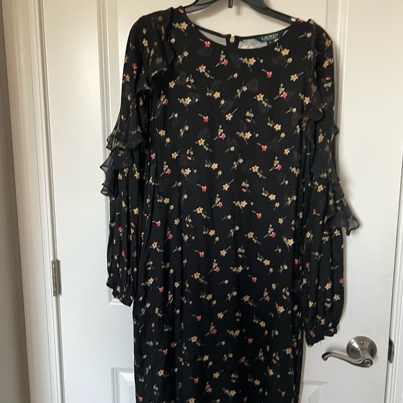Lauren Ralph Lauren Tahiya Floral Print Dress Ruffle Long Sleeve Viscose Sz 6 . - Picture 2 of 14